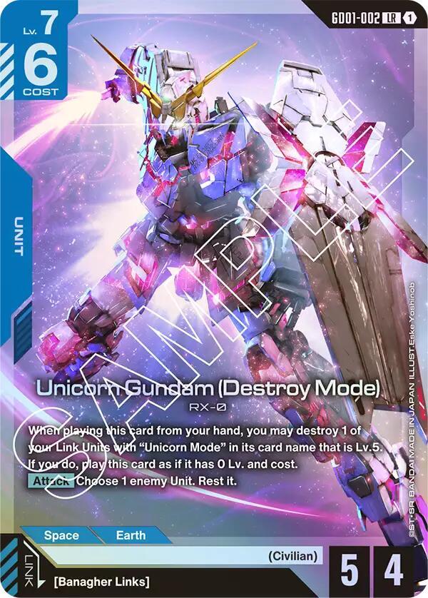 Unicorn Gundam (Destroy Mode) GD01-002 Gundam card