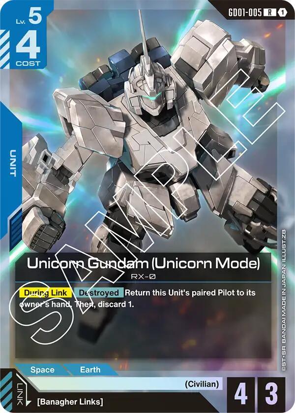Unicorn Gundam (Unicorn Mode) GD01-005 Gundam card