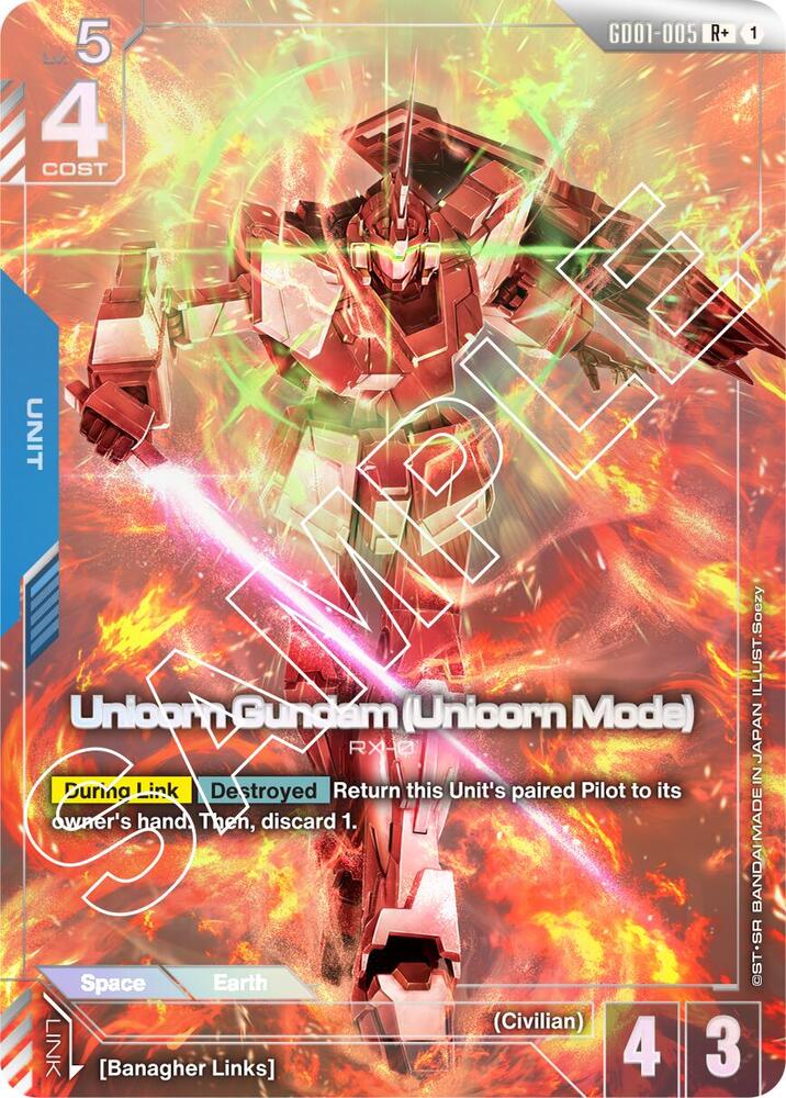 Unicorn Gundam (Unicorn Mode) GD01-005 R+ Gundam card