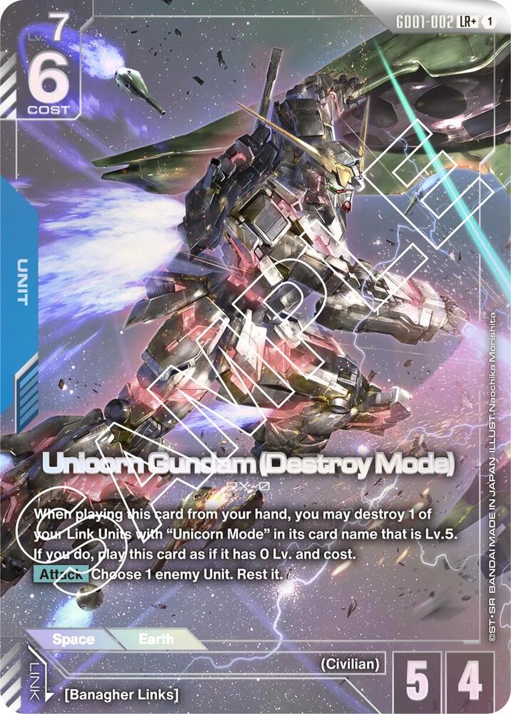 Unicorn Gundam (Destroy Mode) GD01-002 LR+ Gundam card