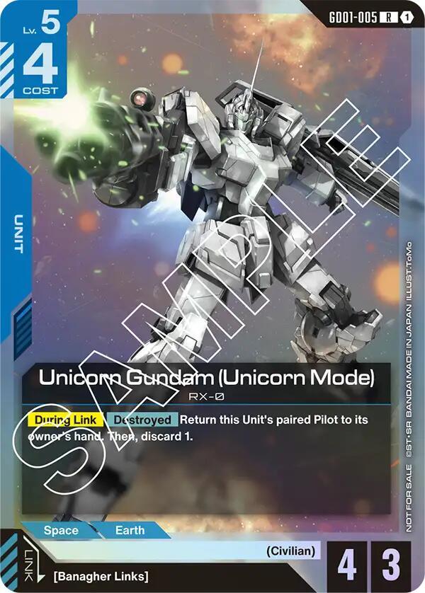 Unicorn Gundam (Unicorn Mode) GD01-005 R Gundam card
