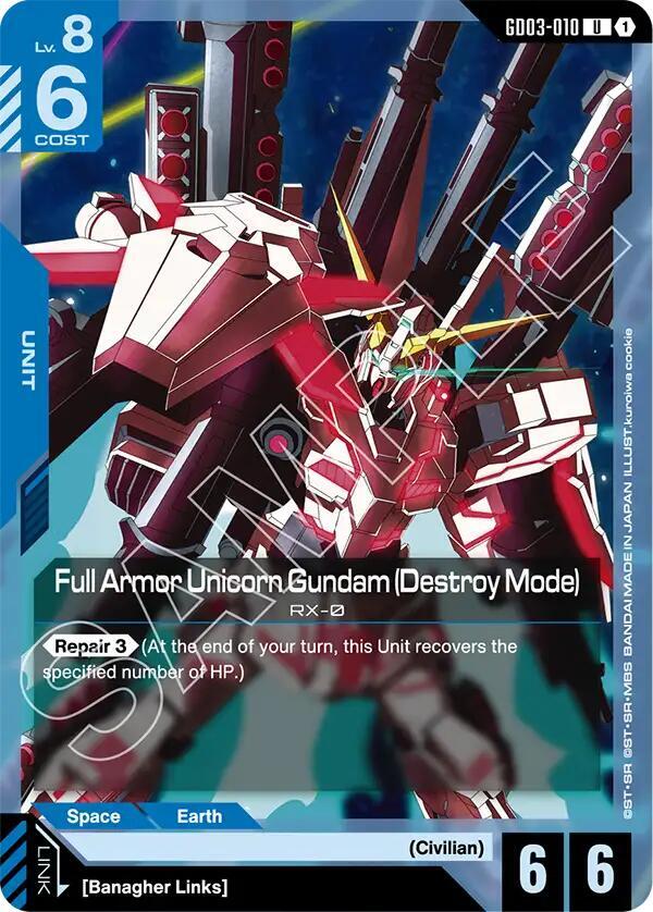 Full Armor Unicorn Gundam (Destroy Mode) GD03-010 Gundam card