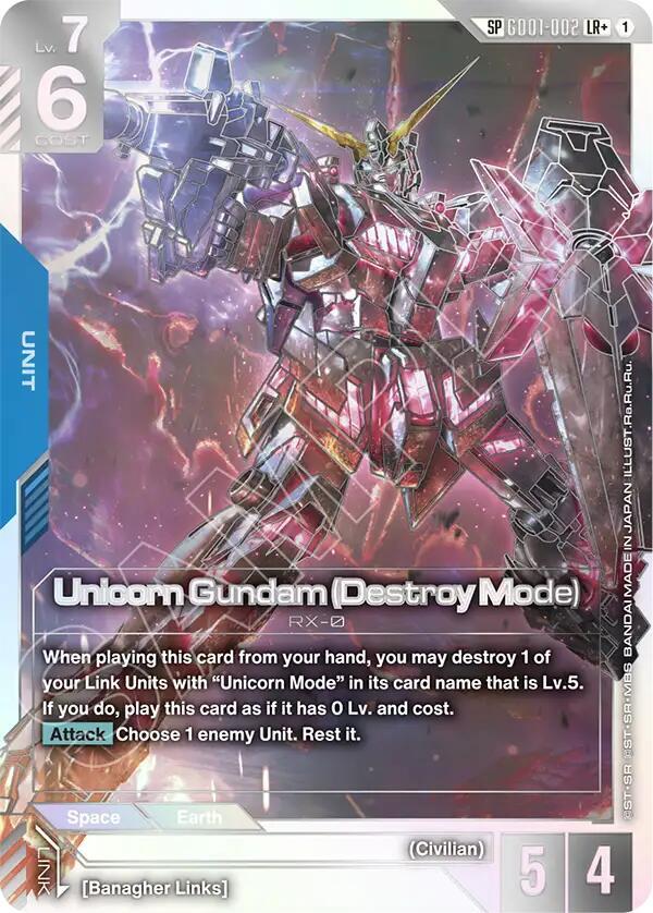 Unicorn Gundam (Destroy Mode) GD01-002 LR+ Gundam card