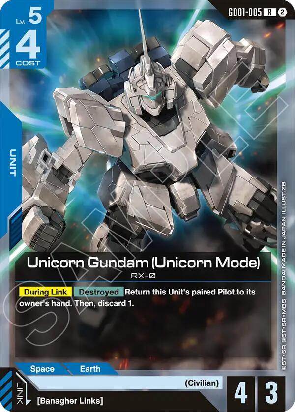 Unicorn Gundam (Unicorn Mode) GD01-005 R Gundam card