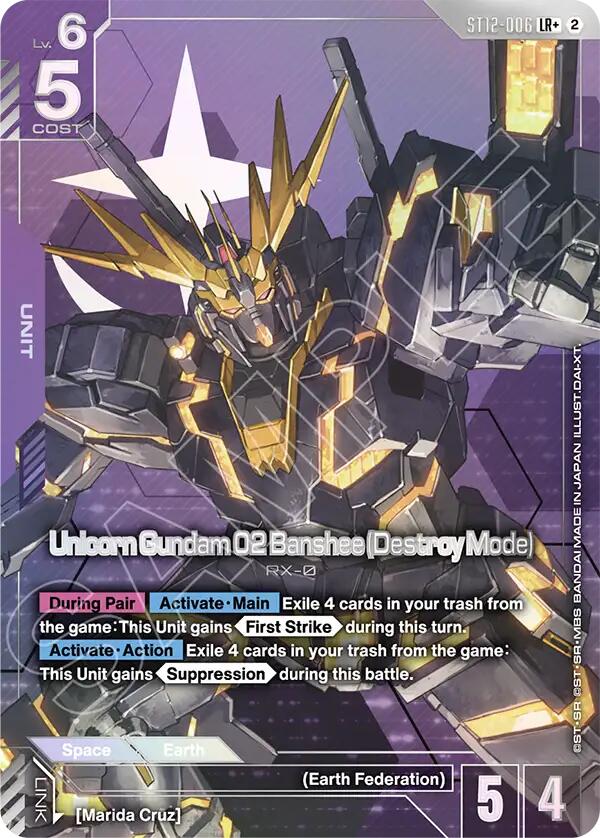 Unicorn Gundam 02 Banshee (Destroy Mode) LR+ ST12-006 Gundam card